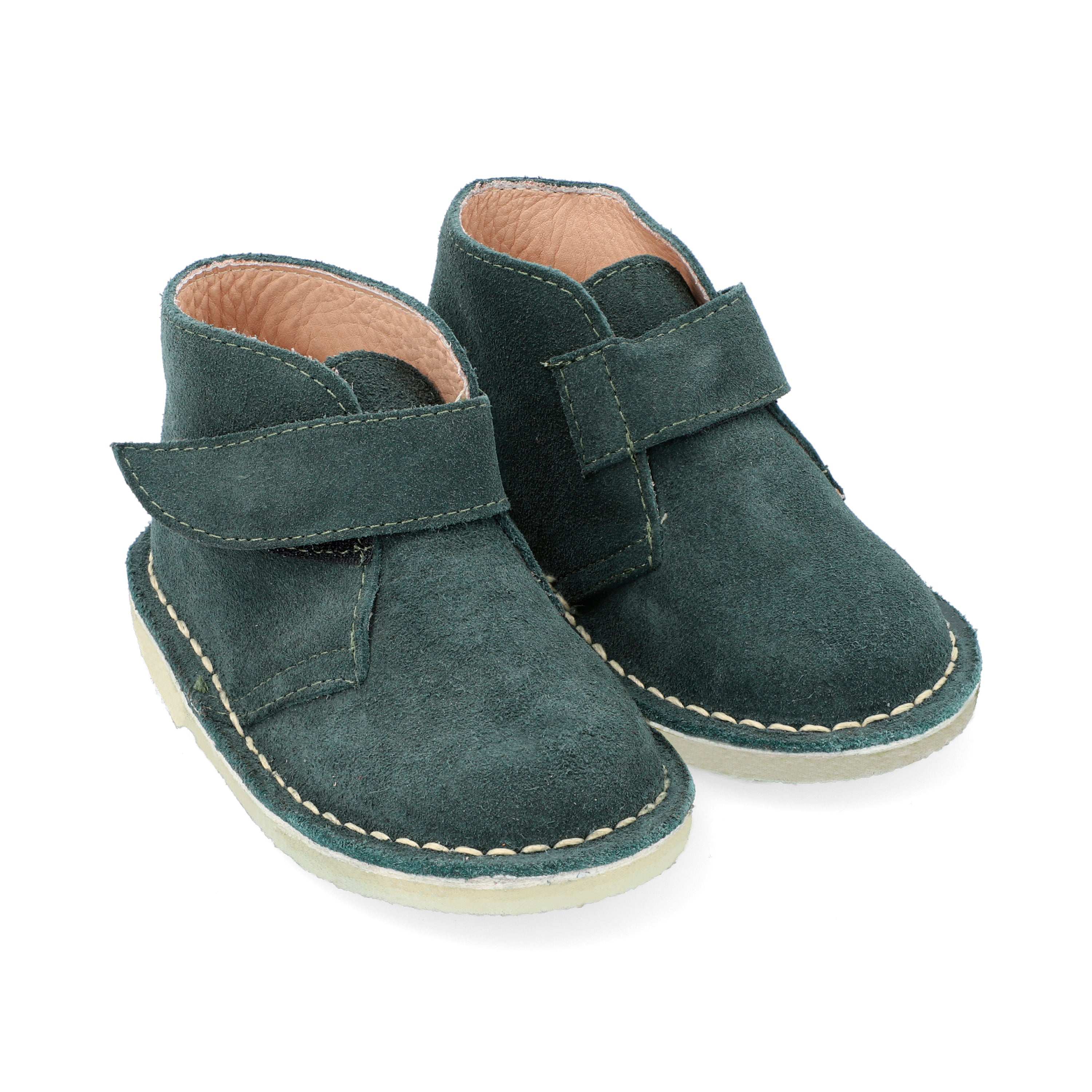 Botas Desert Boots Niño Velcro Cuero Carnaza Verde Forest