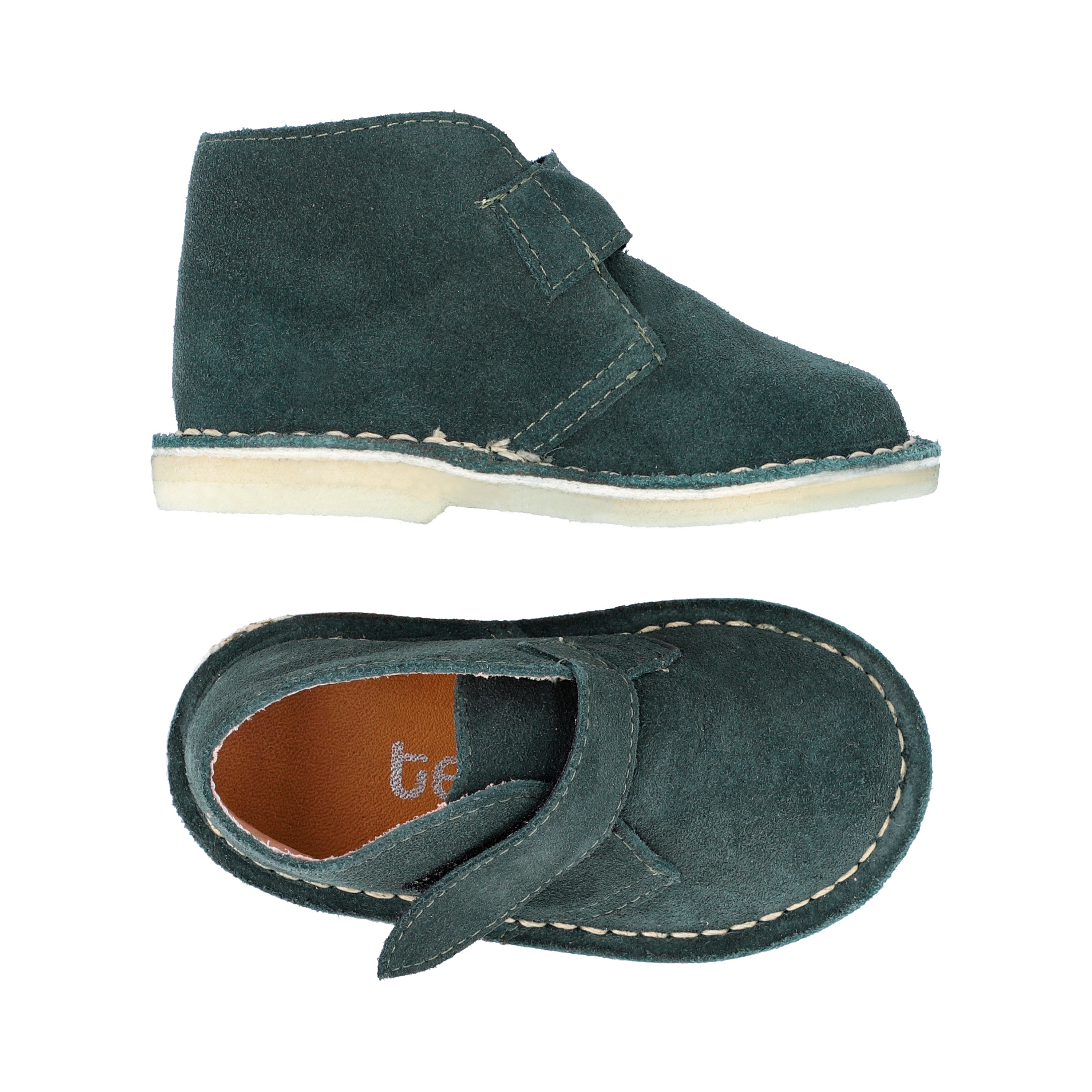 Botas Desert Boots Niño Velcro Cuero Carnaza Verde Forest